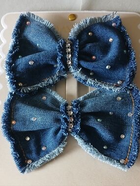Denim Bow Hair Clip - Blue